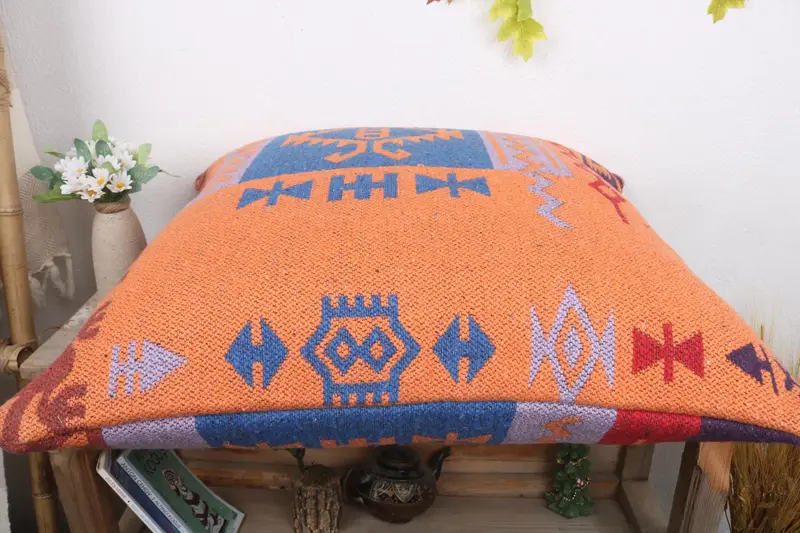 24x24 Orange Pillow, Sustainable Cushion Cover, Boho Pillow Sham Cover, Pillow Case, Vintage Kilim Throw Pillow, Antique Pillows - 7