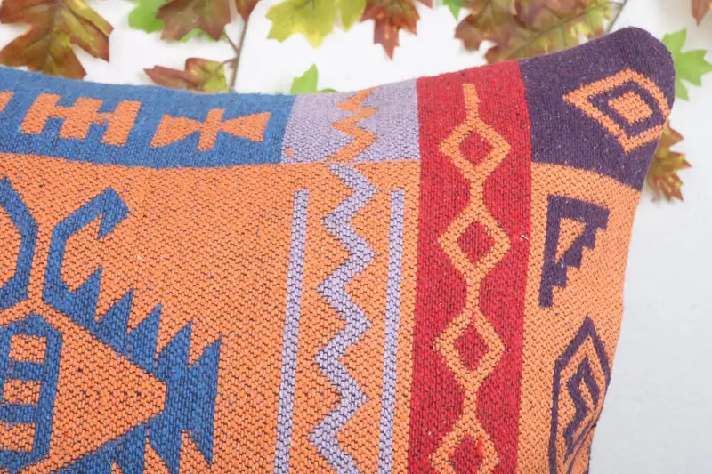 24x24 Orange Pillow, Sustainable Cushion Cover, Boho Pillow Sham Cover, Pillow Case, Vintage Kilim Throw Pillow, Antique Pillows - 5