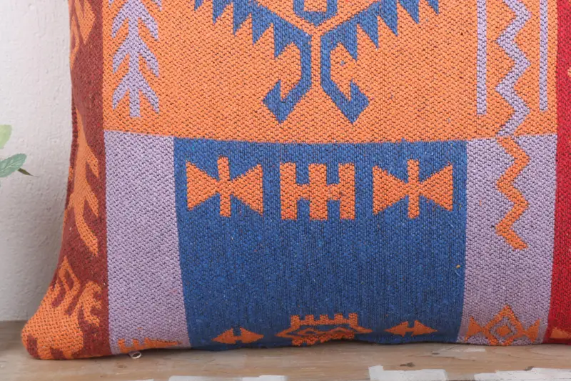 24x24 Orange Pillow, Sustainable Cushion Cover, Boho Pillow Sham Cover, Pillow Case, Vintage Kilim Throw Pillow, Antique Pillows - 3