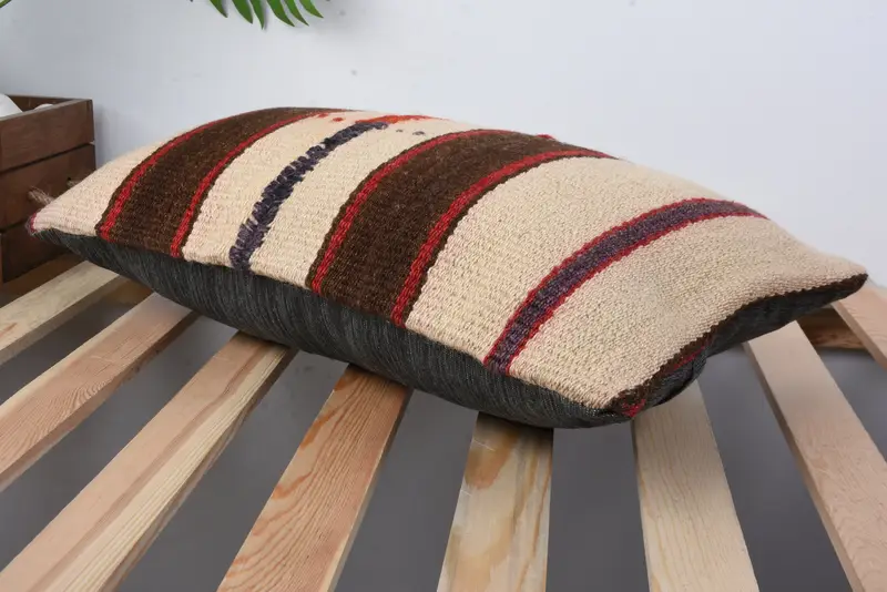 Decorative Bolster Cushion, Interior Designer Pillow, Kilim Pillow Cover, Pillow, 12x20 Beige Pillow Cover, Handmade Kilim Cushion - 6