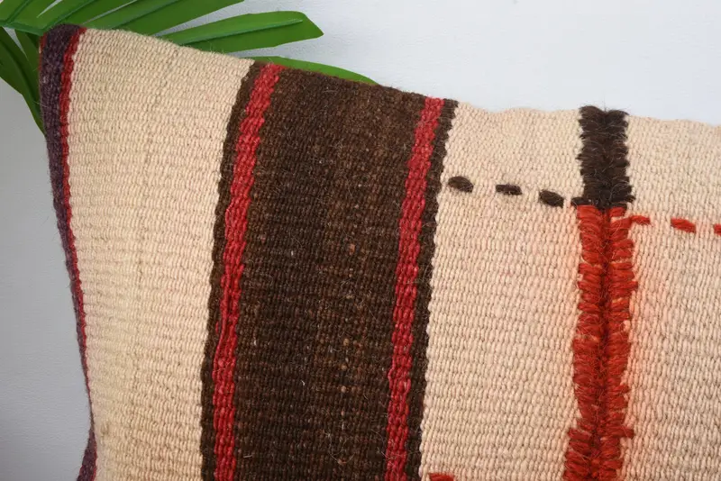 Decorative Bolster Cushion, Interior Designer Pillow, Kilim Pillow Cover, Pillow, 12x20 Beige Pillow Cover, Handmade Kilim Cushion - 2