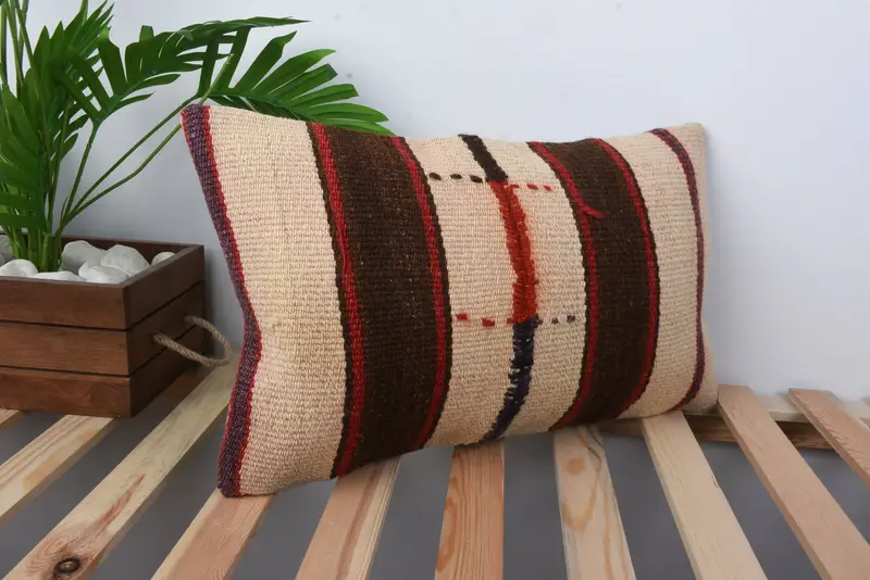 Decorative Bolster Cushion, Interior Designer Pillow, Kilim Pillow Cover, Pillow, 12x20 Beige Pillow Cover, Handmade Kilim Cushion - 4