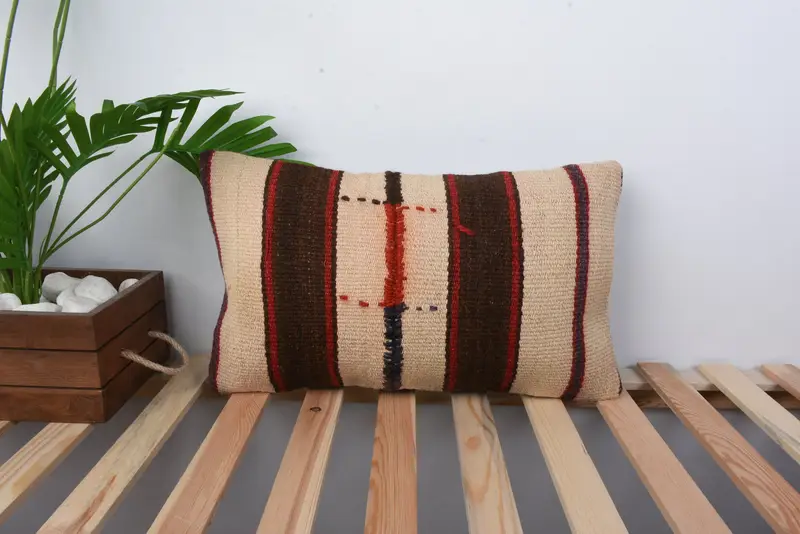 Decorative Bolster Cushion, Interior Designer Pillow, Kilim Pillow Cover, Pillow, 12x20 Beige Pillow Cover, Handmade Kilim Cushion - 1