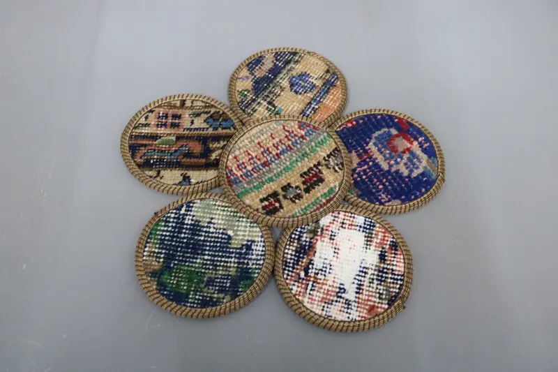 Blue and Beige Kilim Coaster Set, Durable and Stylish Coasters