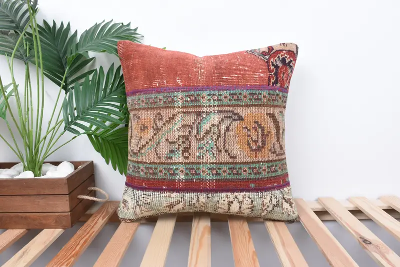 Vintage -Kilim -Kissen, Designer -Wurfkissenbezug, Kissen für Couch, Vintage -Kissen, Kissenbezug, 18x18 Red Pillow Case - 1