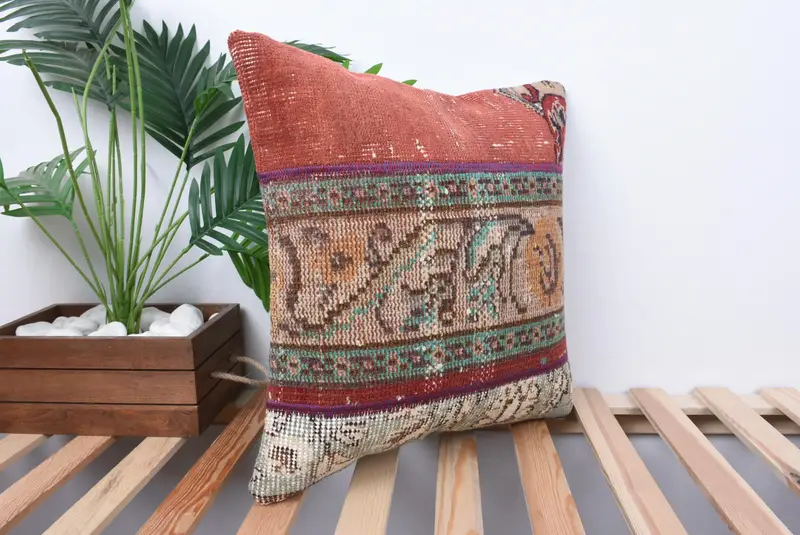 Vintage -Kilim -Kissen, Designer -Wurfkissenbezug, Kissen für Couch, Vintage -Kissen, Kissenbezug, 18x18 Red Pillow Case - 4