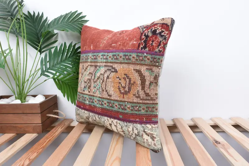 Vintage -Kilim -Kissen, Designer -Wurfkissenbezug, Kissen für Couch, Vintage -Kissen, Kissenbezug, 18x18 Red Pillow Case - 5