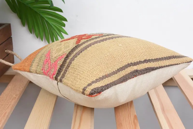 Boho Pillow Sham Cover, Boho Pillow, 12x12 Beige Cushion Case, Pillow Sham, Tribal Pillow Cover, Hippie Throw Cushion Cover, Gift Pillow - 6
