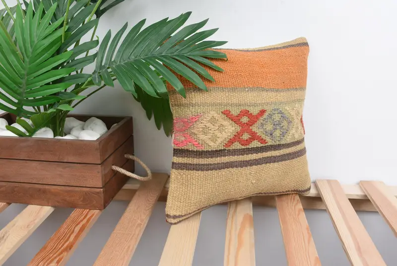 Boho Pillow Sham Cover, Boho Pillow, 12x12 Beige Cushion Case, Pillow Sham, Tribal Pillow Cover, Hippie Throw Cushion Cover, Gift Pillow - 4