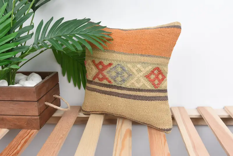 Boho Pillow Sham Cover, Boho Pillow, 12x12 Beige Cushion Case, Pillow Sham, Tribal Pillow Cover, Hippie Throw Cushion Cover, Gift Pillow - 5
