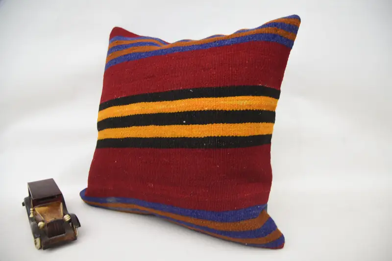 Sofa Bolster Cushion, 20x20 Red Cushion, Cushion Case, Turkish Kilim Pillow, Vintage Kilim Pillow, Vintage Kilim Throw Pillow - 3