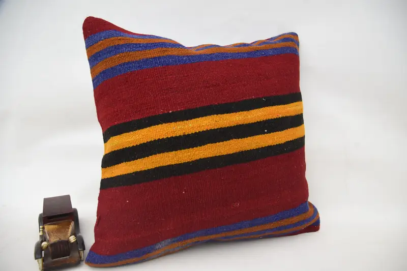 Sofa Bolster Cushion, 20x20 Red Cushion, Cushion Case, Turkish Kilim Pillow, Vintage Kilim Pillow, Vintage Kilim Throw Pillow - 2