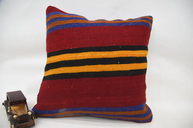 Sofa Bolster Cushion, 20x20 Red Cushion, Cushion Case, Turkish Kilim Pillow, Vintage Kilim Pillow, Vintage Kilim Throw Pillow - 1