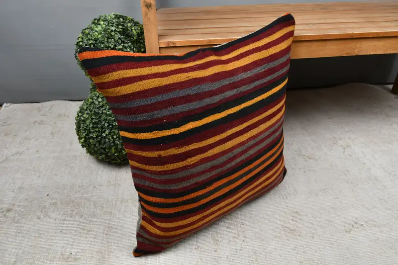 Kilim Pillow, Vintage Kilim Pillow, Hippie Throw Pillow Sham, Bolster Pillow Cover, Ethnical Kilim Rug Pillow, 22x22 Red Pillow Cover, Pillow - 7