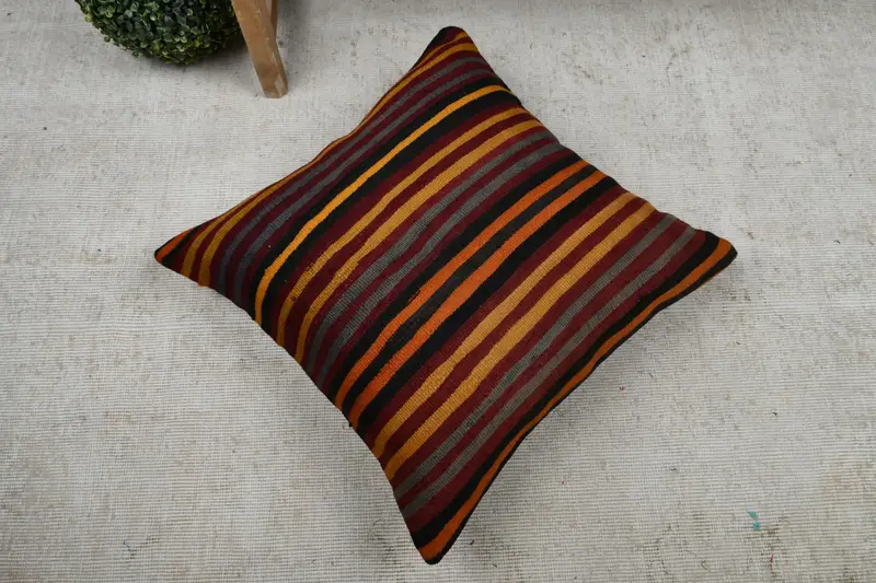 Kilim Pillow, Vintage Kilim Pillow, Hippie Throw Pillow Sham, Bolster Pillow Cover, Ethnical Kilim Rug Pillow, 22x22 Red Pillow Cover, Pillow - 8