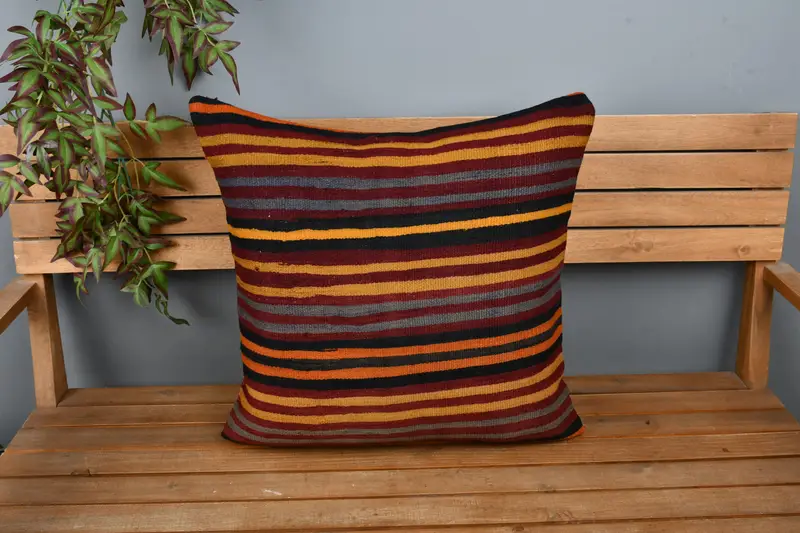 Kilim Pillow, Vintage Kilim Pillow, Hippie Throw Pillow Sham, Bolster Pillow Cover, Ethnical Kilim Rug Pillow, 22x22 Red Pillow Cover, Pillow - 6