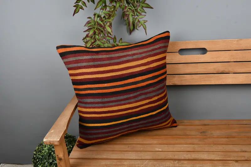 Kilim Pillow, Vintage Kilim Pillow, Hippie Throw Pillow Sham, Bolster Pillow Cover, Ethnical Kilim Rug Pillow, 22x22 Red Pillow Cover, Pillow - 1