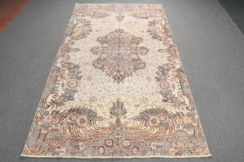 Turkish Rug, Large 5.6x9.8 ft Vintage Rug, Brown Striped Wool Rug - 1