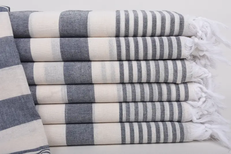 Gray Cotton Striped Towel, Turkish Beach Towel, 36x67 Inches