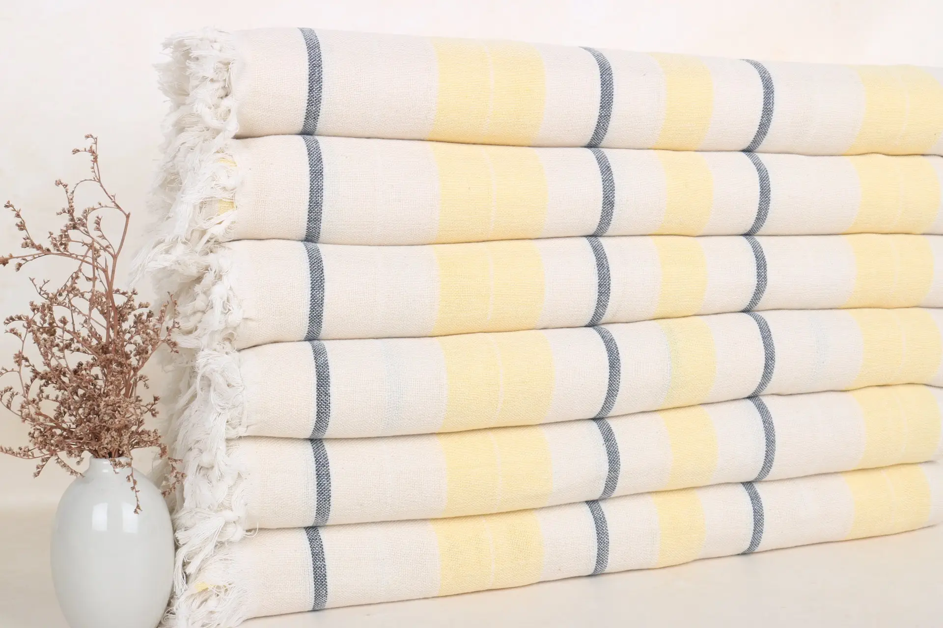 Navy Blue-Yellow Cotton Throw Blanket Couch, 79x99 Inches - 1