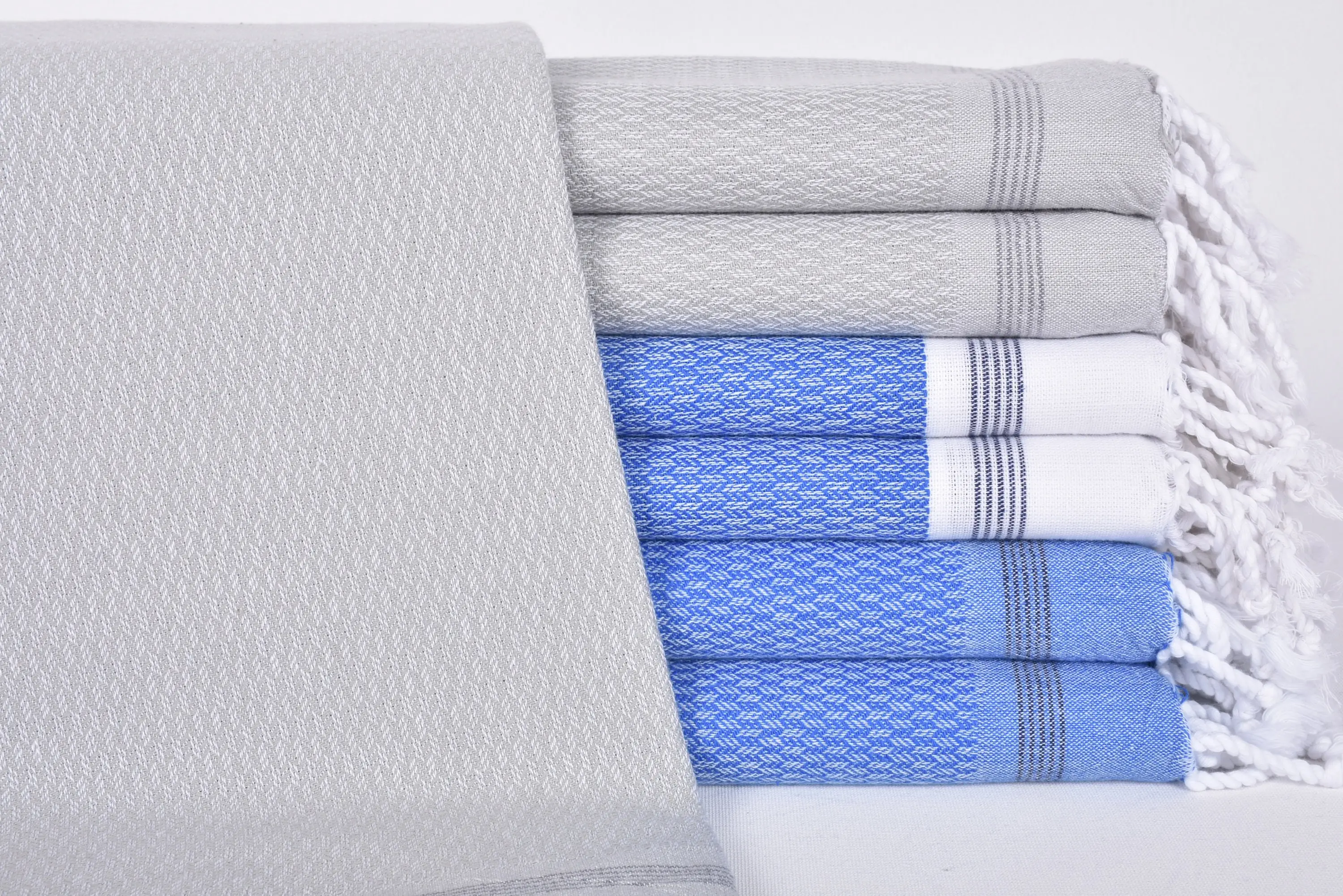 Beach Towel Turkish Organic Cotton Blue Chevron, 70x36 Inches - 1