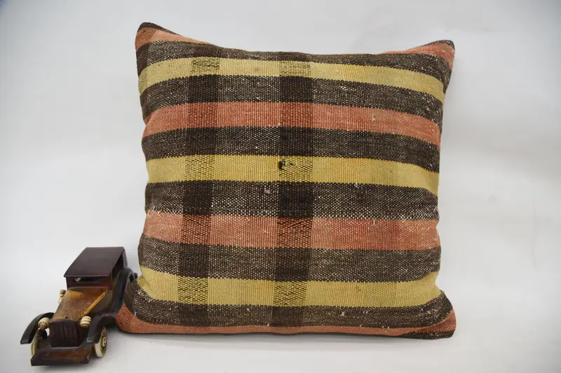 Pillow for Sofa, 18x18 Brown Pillow Case, Cushion Cover, Antique Pillows, Neutral Pillow, Nautical Throw Pillow Sham, Handmade Kilim Cushion - 1