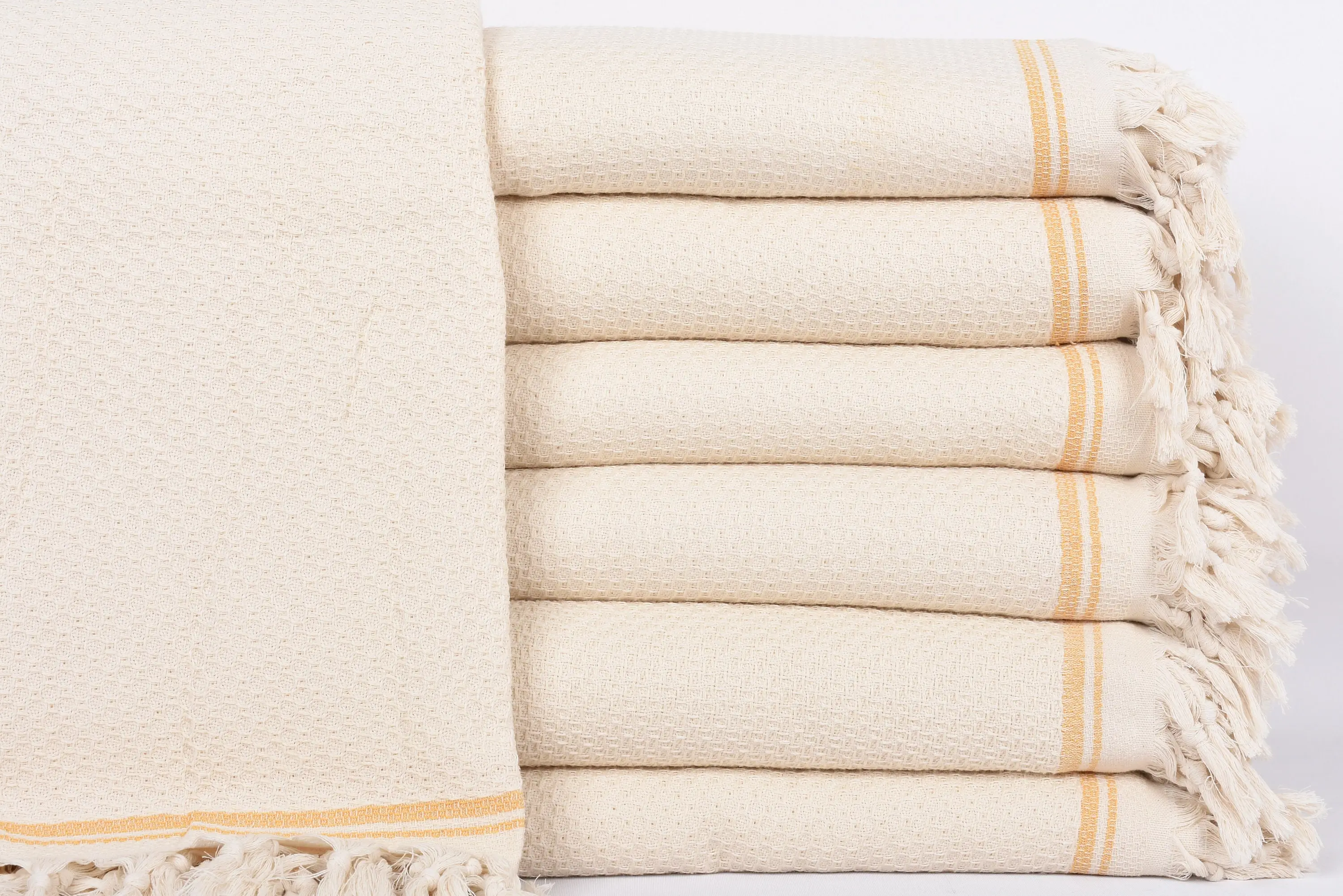 Mustard Striped Blanket, Boho Throw, Organic Cotton, 93x91 Inches - 1