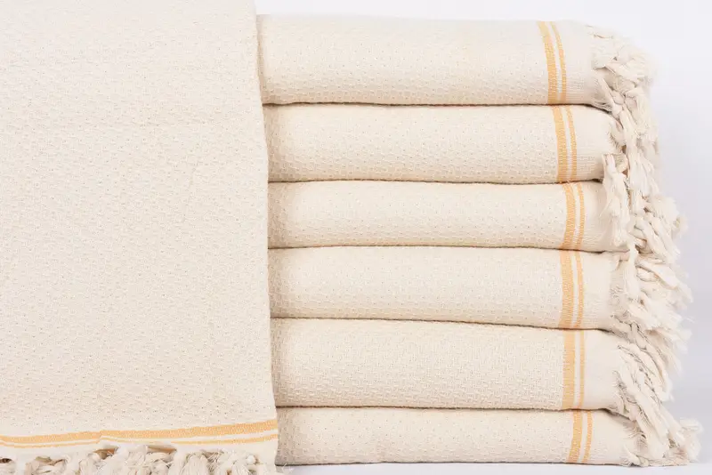 Mustard Striped Blanket, Boho Throw, Organic Cotton, 93x91 Inches