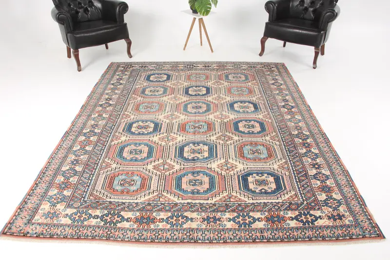 6.8x8.6 ft Rug, Turkish Vintage Rug, Blue Ombré Wool Rug - 1