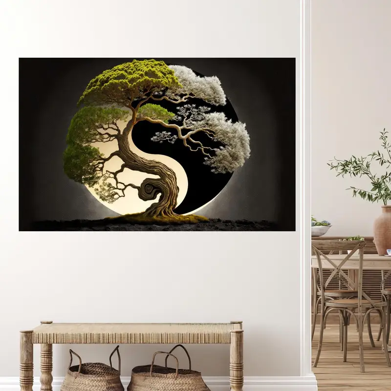 Elegant Printed Glass: Abstract Bonsai Tree, Japanese Theme