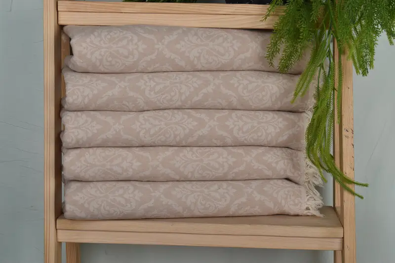 Hand Towel Beige Cotton Monogram, Hand Towel, 24x40 inches