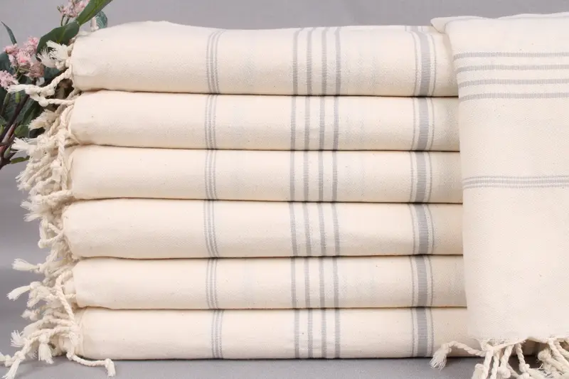 Personalized Gray Striped Turkish Towel, 40x71 Inches, Linen