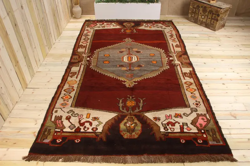 Handmade Purple Rug, 0.6x1 ft Beige Bordered