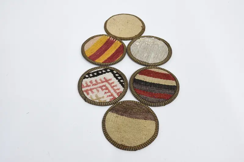 Bohemian Round Coaster, Orange and White Non-Slip Coaster