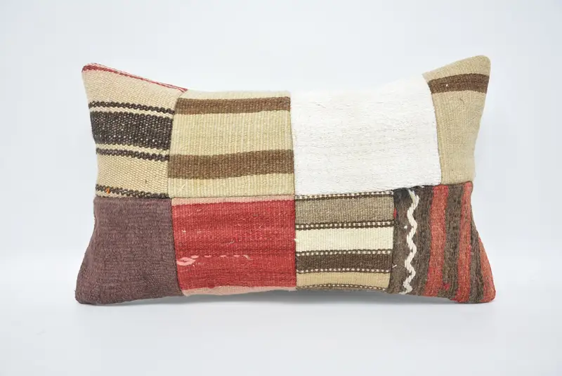Anatolian Pillow Case, Vintage Kilim Throw Pillow, Pillow, Pillow for Sofa, Antique Pillows, Bolster Throw Pillow Sham, 12x20 Beige Pillow Sham - 1