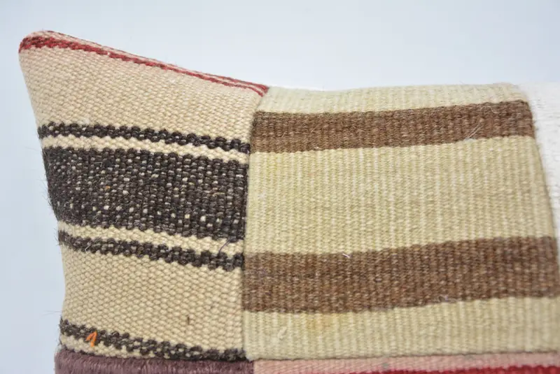 Anatolian Pillow Case, Vintage Kilim Throw Pillow, Pillow, Pillow for Sofa, Antique Pillows, Bolster Throw Pillow Sham, 12x20 Beige Pillow Sham - 2