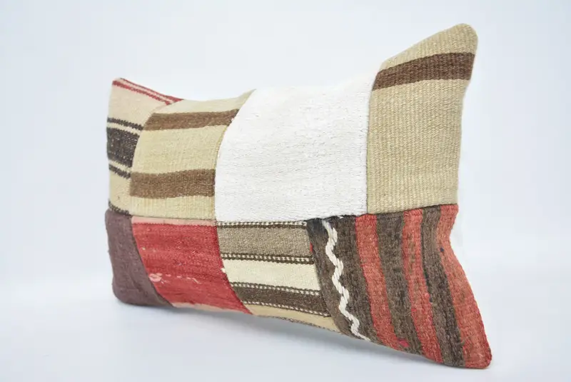 Anatolian Pillow Case, Vintage Kilim Throw Pillow, Pillow, Pillow for Sofa, Antique Pillows, Bolster Throw Pillow Sham, 12x20 Beige Pillow Sham - 4