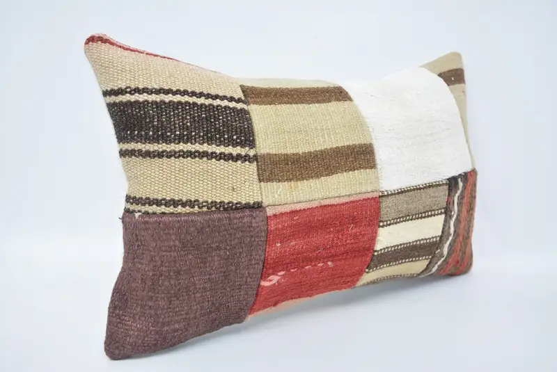 Anatolian Pillow Case, Vintage Kilim Throw Pillow, Pillow, Pillow for Sofa, Antique Pillows, Bolster Throw Pillow Sham, 12x20 Beige Pillow Sham - 3