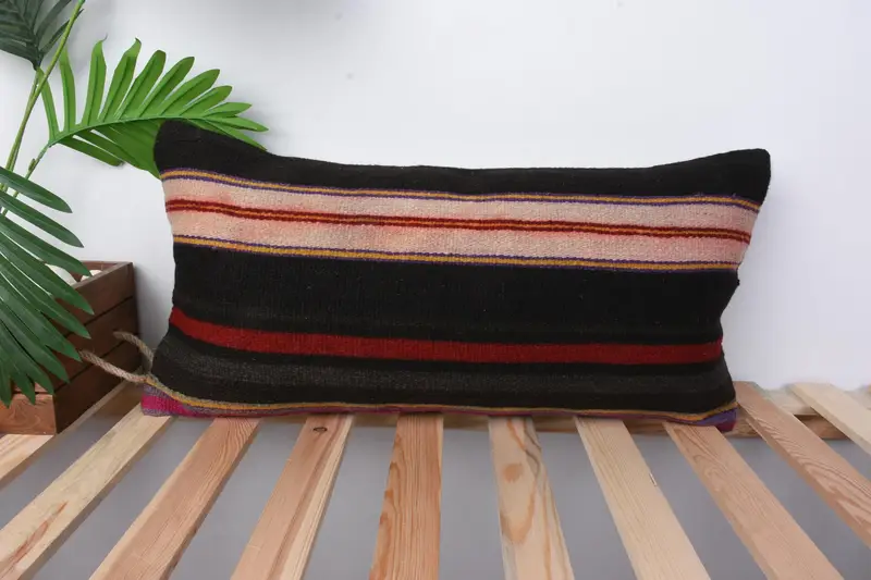 Gift Pillow, Handmade Kilim Cushion, Pillow Cover, 12x24 Brown Pillow Sham, Kilim Pillow Cover, Accent Throw Cushion Cover - 1