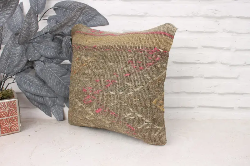 Car Pillow, Boho Pillow Sham Cover, Ikat Cushion Case, Kilim Pillow, Cushion Case, 14x14 Green Pillow Cover, Vintage Kilim Throw Pillow - 4