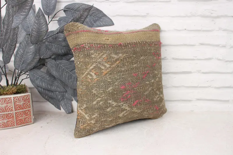 Car Pillow, Boho Pillow Sham Cover, Ikat Cushion Case, Kilim Pillow, Cushion Case, 14x14 Green Pillow Cover, Vintage Kilim Throw Pillow - 3