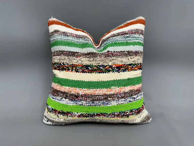Vintage Kilim Pillow, Designer Throw Pillow Case, 18x18 Green Cushion Case, Cushion Cover, Kilim Pillow Cover, Turkish Kilim Pillow - 1