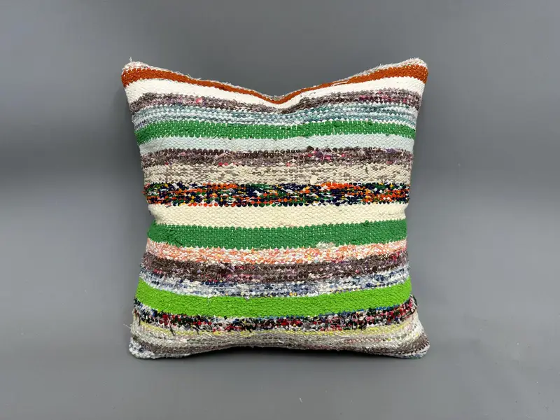 Vintage Kilim Pillow, Designer Throw Pillow Case, 18x18 Green Cushion Case, Cushion Cover, Kilim Pillow Cover, Turkish Kilim Pillow - 4