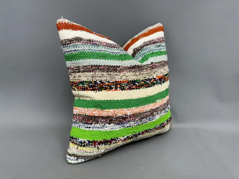 Vintage Kilim Pillow, Designer Throw Pillow Case, 18x18 Green Cushion Case, Cushion Cover, Kilim Pillow Cover, Turkish Kilim Pillow - 2