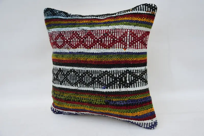 Pillow Cover, Boho Pillow, Retro Pillow Cover, Kilim Pillow, 12x12 Green Pillow Cover, Ethnical Kilim Rug Pillow, Bolster Throw Pillow Sham - 3