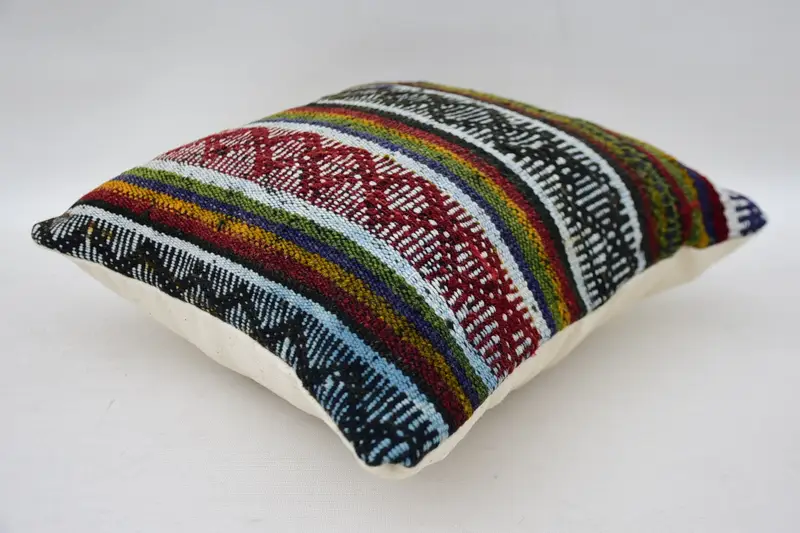 Pillow Cover, Boho Pillow, Retro Pillow Cover, Kilim Pillow, 12x12 Green Pillow Cover, Ethnical Kilim Rug Pillow, Bolster Throw Pillow Sham - 6