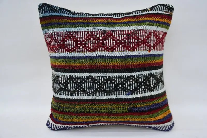 Pillow Cover, Boho Pillow, Retro Pillow Cover, Kilim Pillow, 12x12 Green Pillow Cover, Ethnical Kilim Rug Pillow, Bolster Throw Pillow Sham - 4