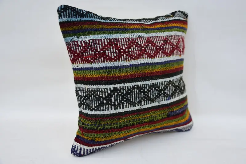 Pillow Cover, Boho Pillow, Retro Pillow Cover, Kilim Pillow, 12x12 Green Pillow Cover, Ethnical Kilim Rug Pillow, Bolster Throw Pillow Sham - 2