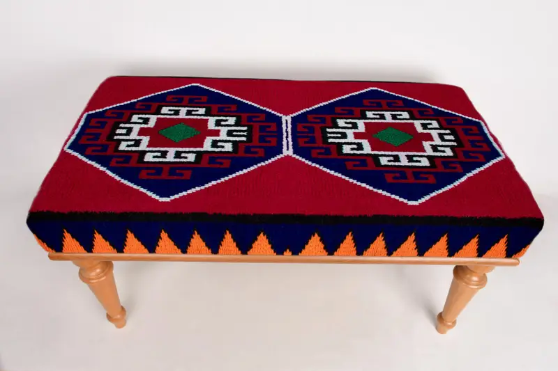 モジュール式オットマンセット、キリム風のウールブレンドオットマン