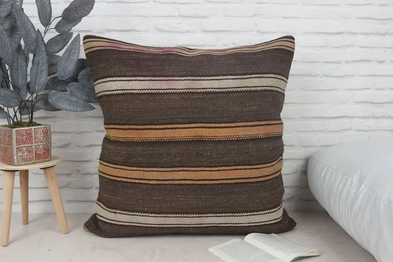 Gift Pillow, Outdoor Throw Pillow Sham, Natural Cushion Case, Cushion Cover, 28x28 Brown Pillow Cover, Turkish Pillow, Antique Pillows - 1